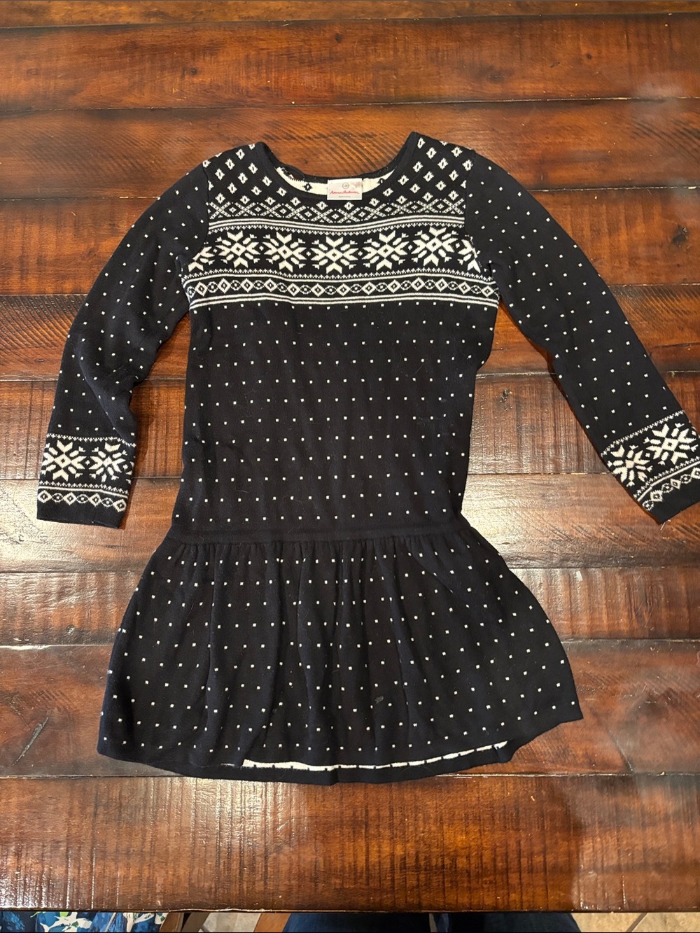 Hanna Andersson Girls' Black and White Fair Isle Knit Sweater Dress